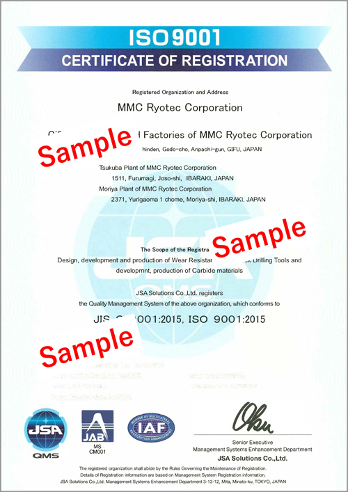 MITSUBISHI MATERIALS HARDMETAL CORPORATION continúa con la certificación de ISO9001.